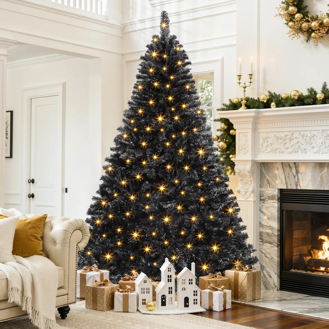 DWVO Pre-Lit Black Pencil Tree, 7.5 ft