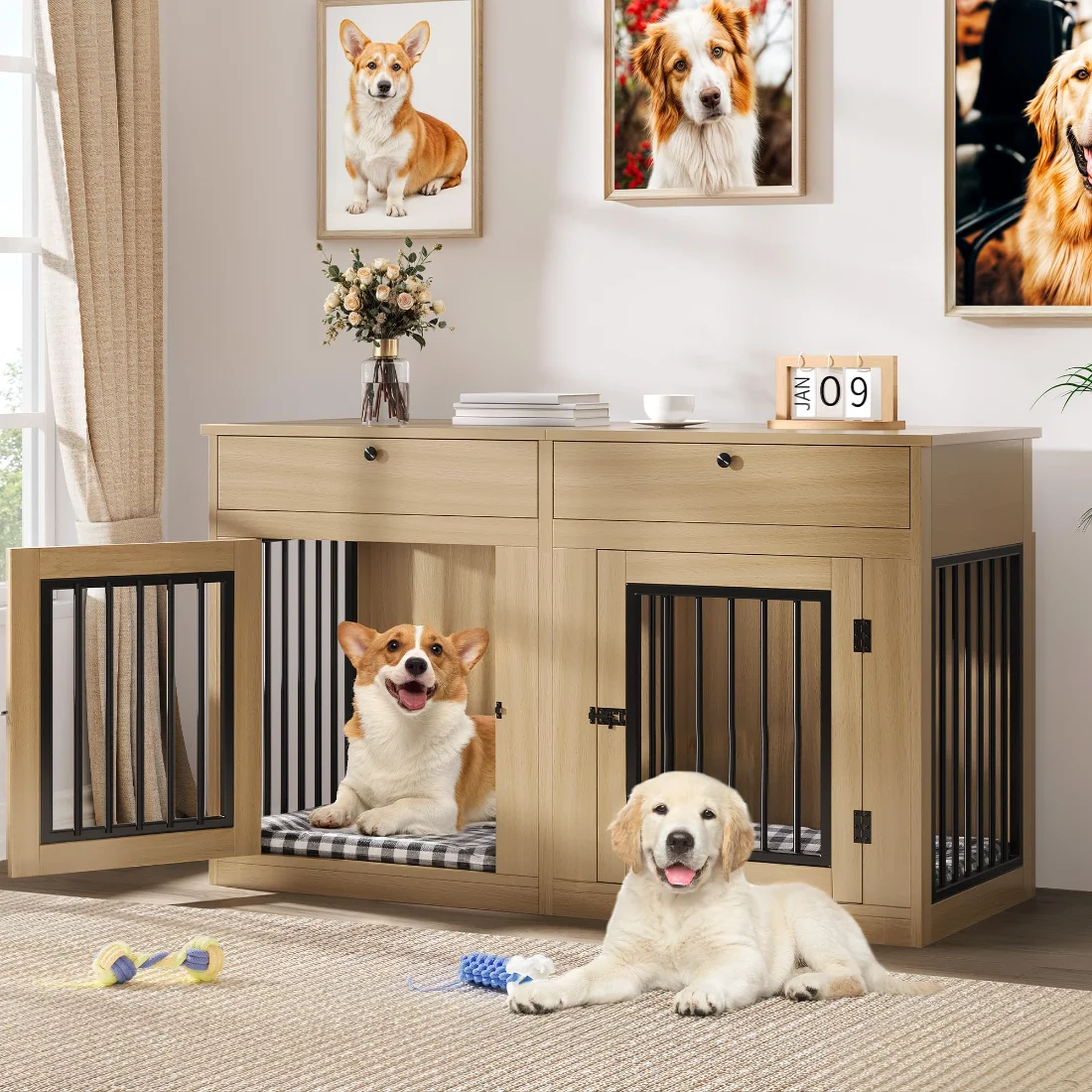 DWVO Double Dog Crate Console, 60 in