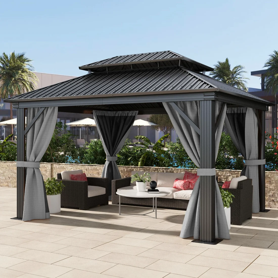 DWVO Hardtop Gazebo 12x14 ft, Double Roof