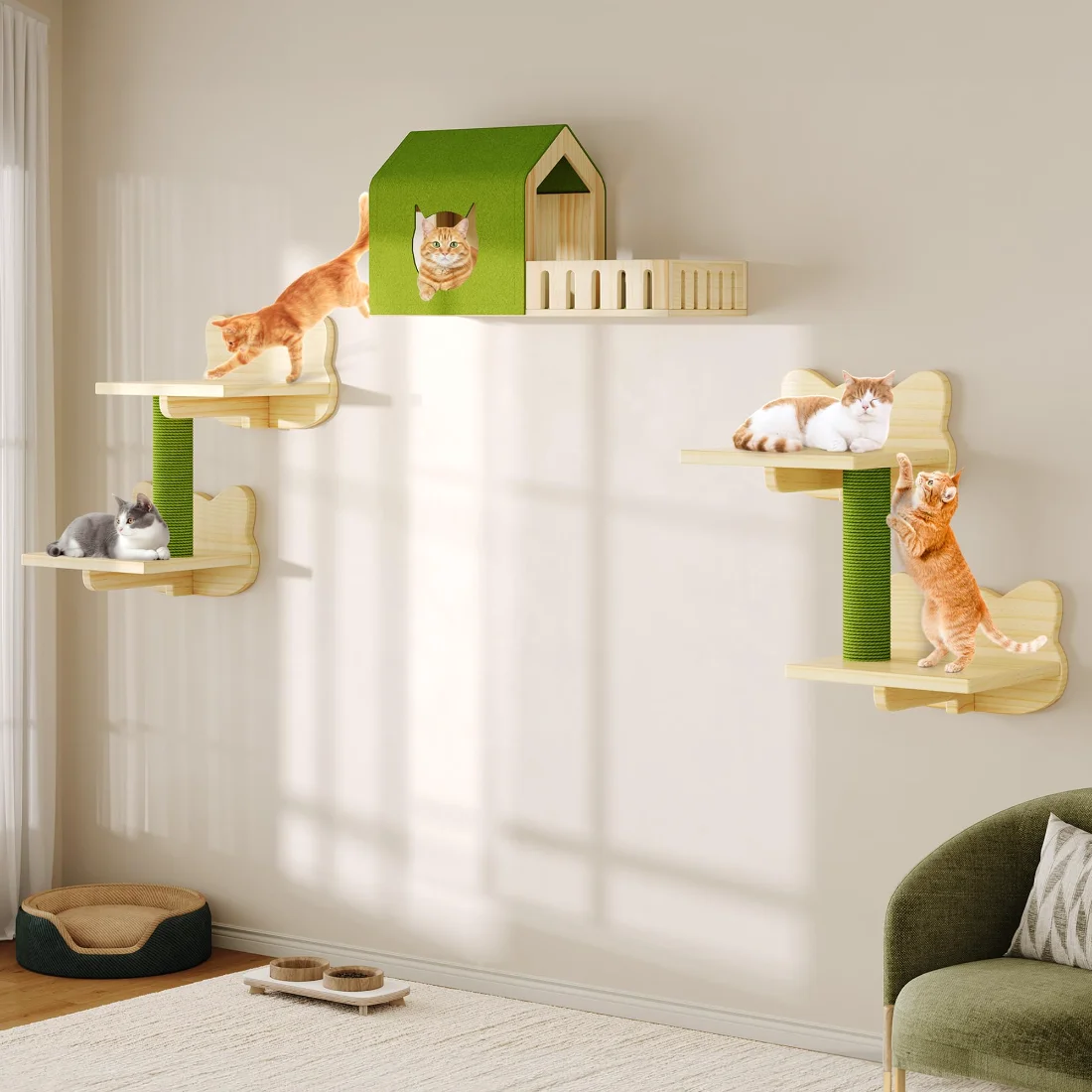 DWVO Cat Wall Shelves and Perches, Solid Wood