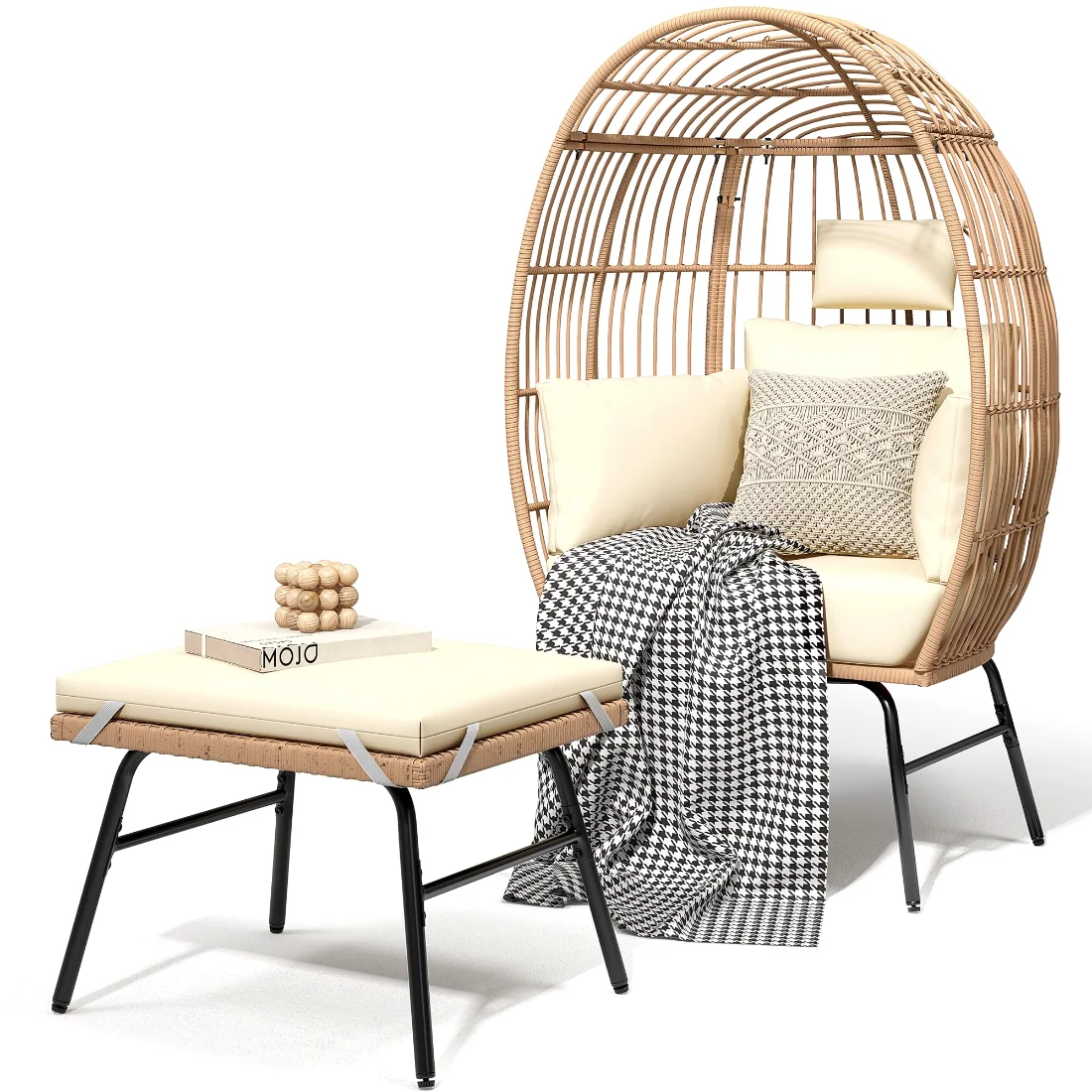DWVO Wicker Egg Chair with Footrest