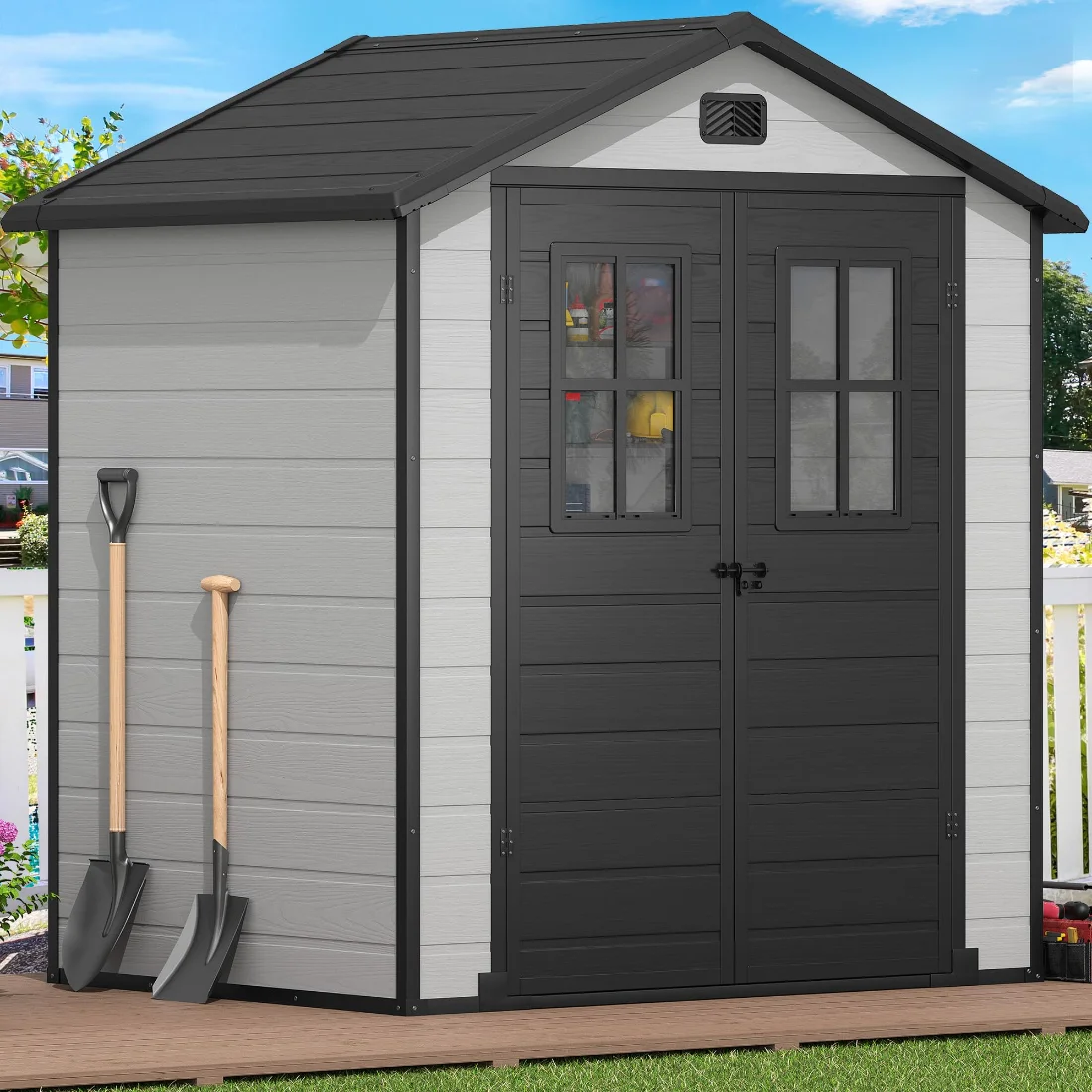 DWVO Resin Garden Shed 6x4.4 ft, 2 Windows