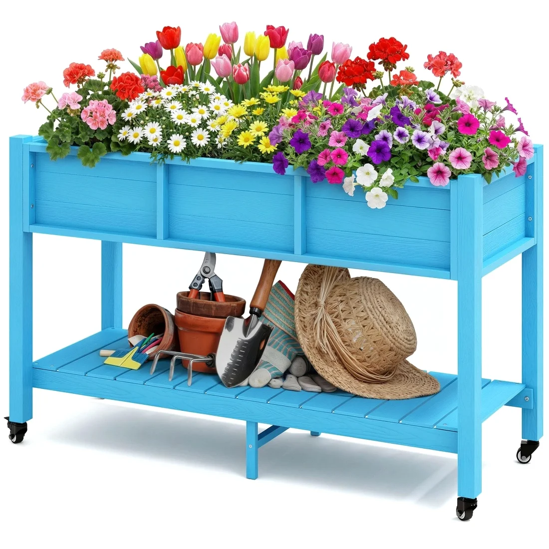 DWVO Elevated Planter Box 47x18x31 in, Poly Wood