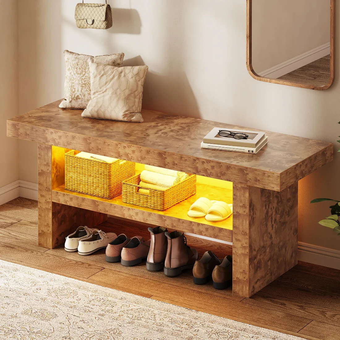 DWVO Entryway Bench with Motion-Sensing LED, 39 in
