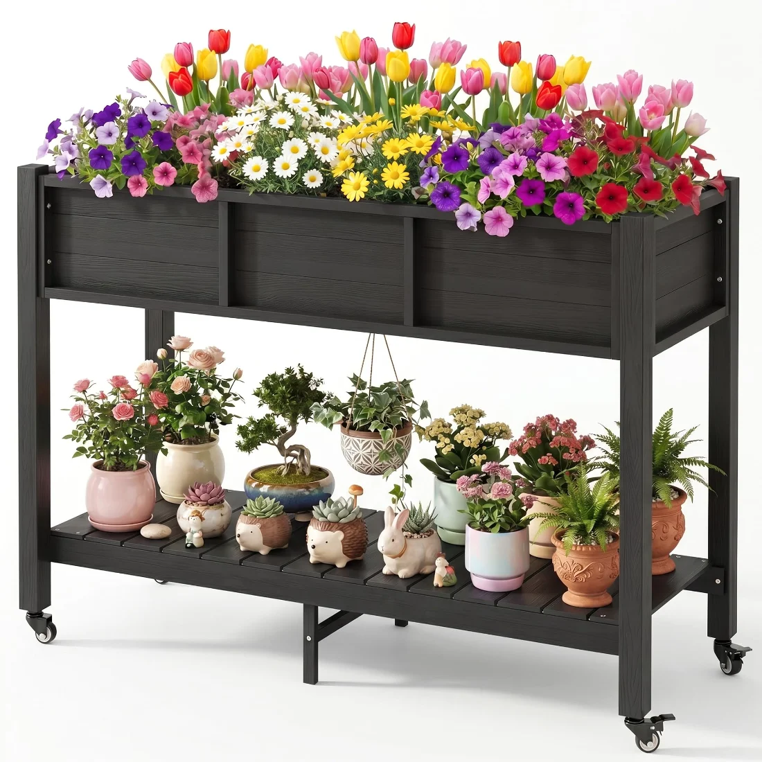 DWVO Raised Garden Bed on Wheels, 47x18x31 in