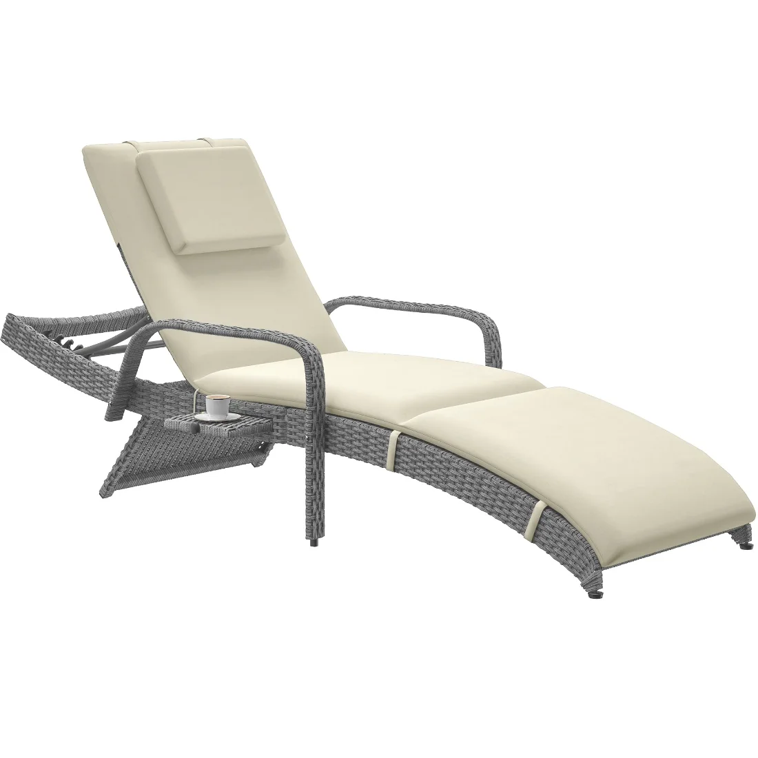 DWVO Wicker Chaise Lounge Set with Side Table