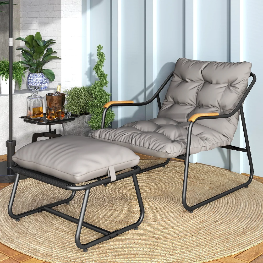 DWVO Outdoor Chaise Lounge, Removable Cushions